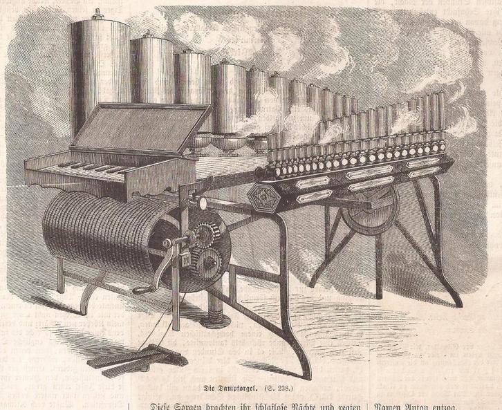 Die Dampforgel. Houtgravure 1867, Antiek en Kunst, Kunst | Etsen en Gravures, Ophalen of Verzenden