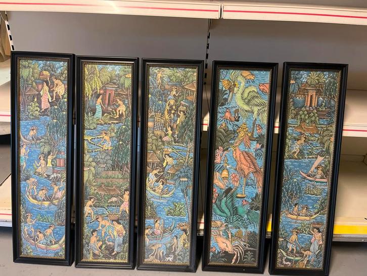 Vijfluik uit Indonesië - Balinese Kunst, Antiek en Kunst, Kunst | Schilderijen | Klassiek, Ophalen of Verzenden