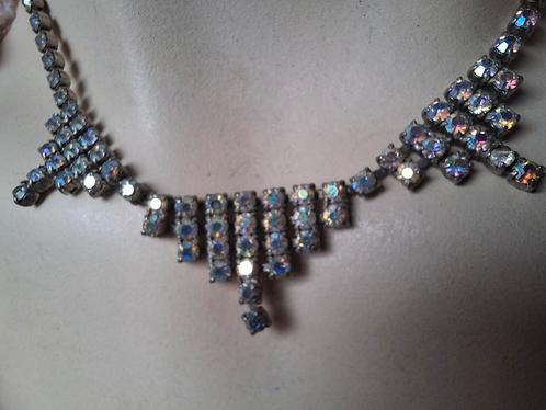 Fraai zilveren (835) vintage collier met regenboog kristal, Sieraden, Tassen en Uiterlijk, Kettingen, Nieuw, Zilver, Zilver, Met kristal