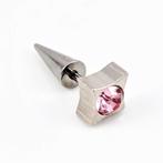 Zilveren Stalen Fake Oorbel met Roze Zirkonia - RVS, Met kristal, Overige materialen, Birgitta-Gracht 33, 6465 EL Kerkrade, Nederland