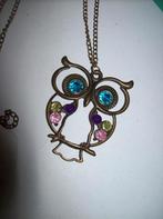 Ketting Goudkleur Fraaie Uil met Kristal steentjes, Met kristal, Overige materialen, Verzenden, Nieuw