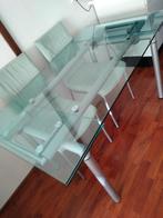 Mooie grote glazen eettafel aan beide kanten uitschuifbaar, Huis en Inrichting, Tafels | Eettafels, Ophalen, 200 cm of meer, 50 tot 100 cm