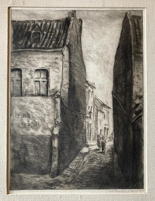 Stadsgezicht - gesigneerde ets (1940), Antiek en Kunst, Kunst | Etsen en Gravures, Ophalen of Verzenden