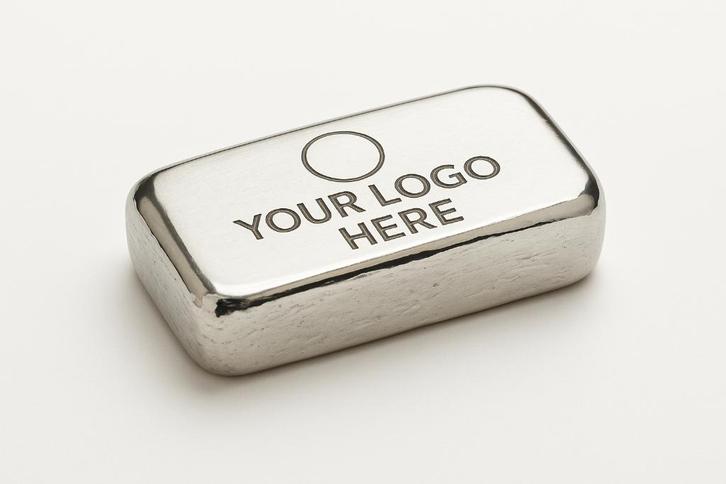 Zilverbaar – Gepersonaliseerd met Logo, Tekst of Afbeelding, Postzegels en Munten, Edelmetalen en Baren, Zilver, Ophalen of Verzenden