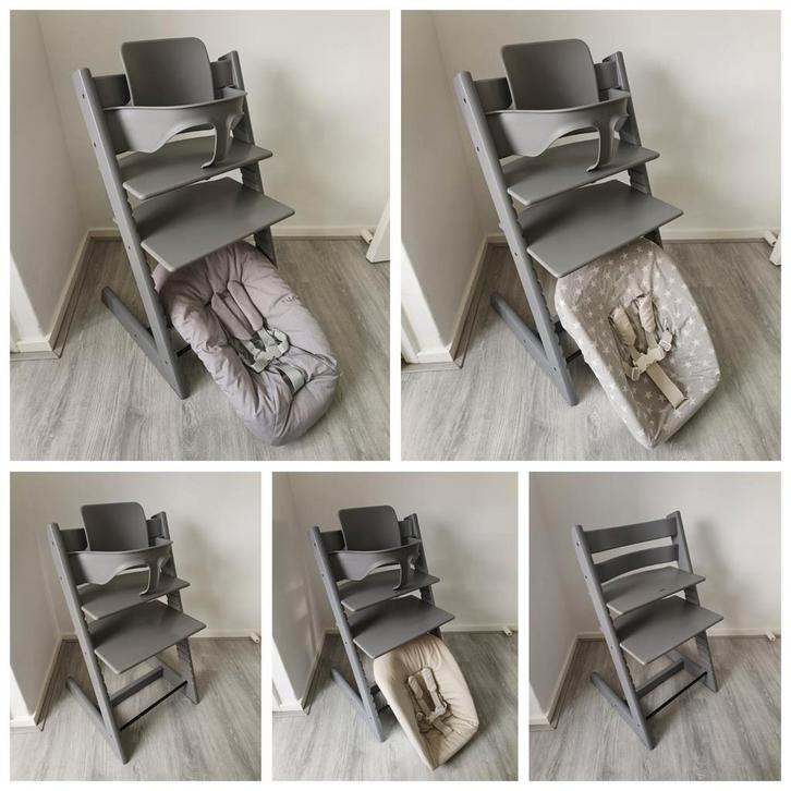 5xStokke Tripp Trapp storm grey complete set:babyset,newborn, Kinderen en Baby's, Kinderstoelen, Zo goed als nieuw, Meegroeistoel