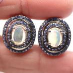 oorbellen 925 zilver 14 k wit g verguld met Saffier en Opaal, Blauw, Nieuw, Ophalen of Verzenden, Met edelsteen