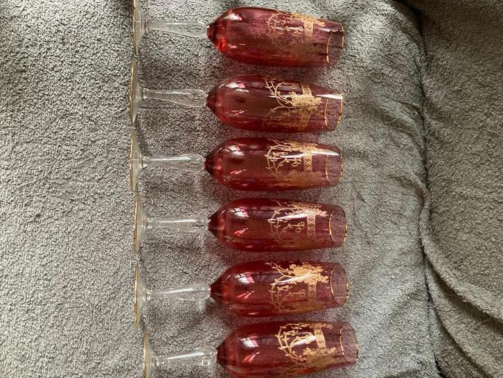 Tsjechië sherry glazen goud sier vaas hoog groot, Antiek en Kunst, Antiek | Glas en Kristal, Ophalen of Verzenden
