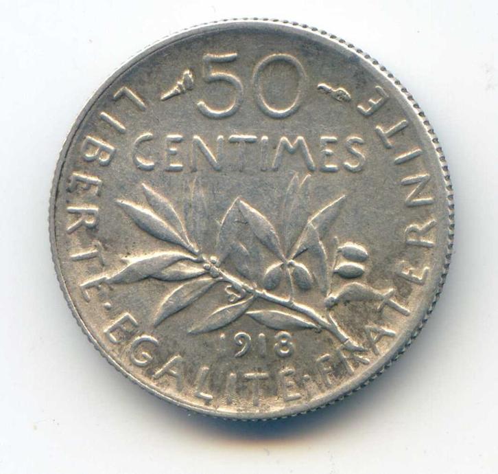 Frankrijk 50 Centimes 1918, Postzegels en Munten, Munten | Europa | Niet-Euromunten, Frankrijk, Ophalen of Verzenden