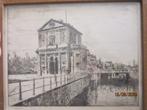 Oude Delfsepoort te Rotterdam, Pentekening/Ets van Kropp., Antiek en Kunst, Kunst | Tekeningen en Foto's, Ophalen of Verzenden
