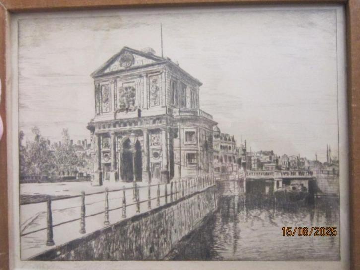 Oude Delfsepoort te Rotterdam, Pentekening/Ets van Kropp., Antiek en Kunst, Kunst | Tekeningen en Foto's, Ophalen of Verzenden