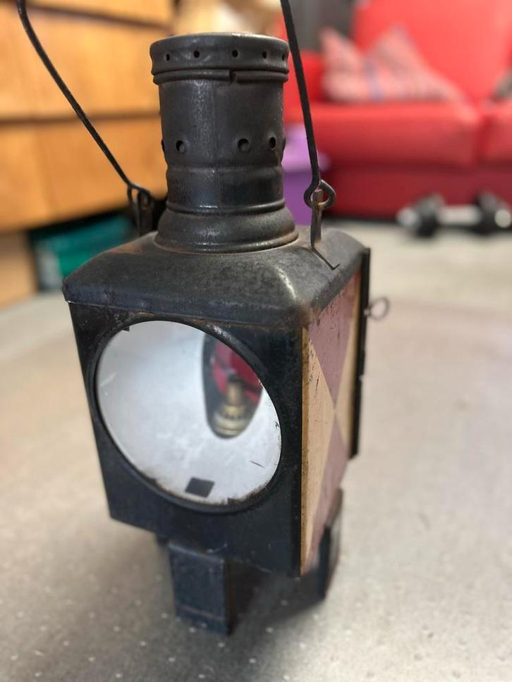 Oude Spoorweglamp met Brander, Tuin en Terras, Buitenverlichting, Gebruikt, Overige typen, IJzer, Minder dan 50 watt, Batterij