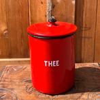 Pot bus emaille thee rood hoogte 17 cm origineel deksel, Ophalen of Verzenden