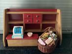 Oud winkeltje met kassa en mandje boodschappen 46 stuks, Ophalen of Verzenden, Gebruikt