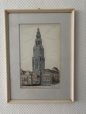 A.J. van Dijk Martinitoren Groningen ingekleurde ets. beschikbaar voor biedingen