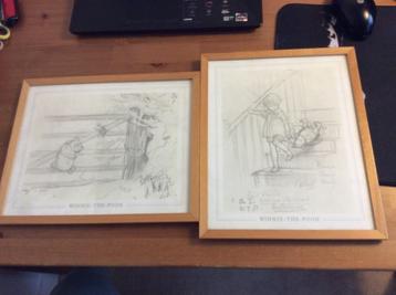 setje 2 schilderijtjes schetsen Winnie the Pooh. 26 x 32 cm beschikbaar voor biedingen