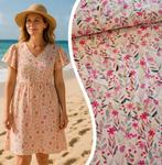 Digitaal tricot paars, roze bloemen, Overige materialen, 120 cm of meer, Nieuw, Ophalen of Verzenden