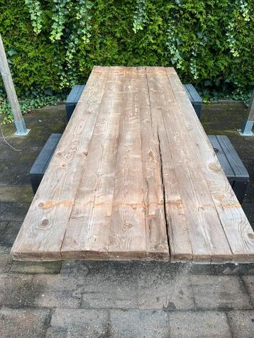 Houten Tafelblad met RVS Beschermhoes - Buiten beschikbaar voor biedingen