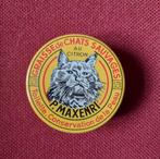 Oud diep geel blikje met kat - poes- chat KWADRAAT, Ophalen of Verzenden, Gebruikt, Overige, Overige merken