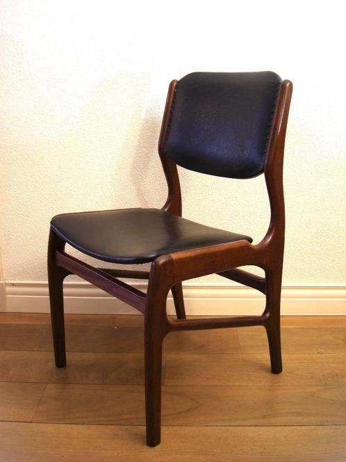 in de stijl van Johannes Andersen Uldum Deense stoel, Huis en Inrichting, Stoelen, Gebruikt, Vier, Hout, Kunststof, Leer, Overige materialen