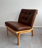 Vintage fauteuil hout/leer, Karl-Erik Ekselius, jaren 60, Huis en Inrichting, Fauteuils, Ophalen, Gebruikt, Minder dan 75 cm, Sixties, retro, Scandinavisch, scandi, jaren 60