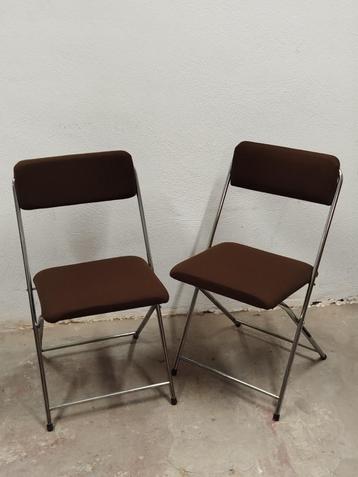 Set 2x vintage klapstoelen“Eyrel” met bruine stoffen zitting beschikbaar voor biedingen