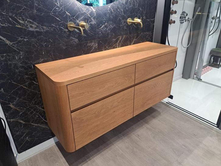 Massief Eiken Houten Badmeubel Son 140cm met ronde hoeken., Huis en Inrichting, Badkamer | Badkamermeubels, Nieuw, Wastafelkast