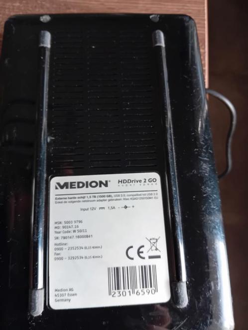 Medion HDDrive 2 GO 1.5TB Externe Harde Schijf vol metmuziek, Computers en Software, Harde schijven, Gebruikt, Desktop, Extern