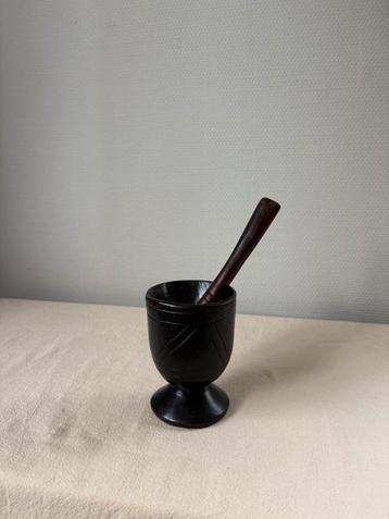 Vintage bruin massief houten wabisabi stijl vijzel h11cm beschikbaar voor biedingen