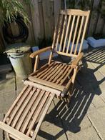 Deckchair/ Ligstoel / terrasstoel met voetenbank, Tuin en Terras, Ophalen, Zo goed als nieuw, Hout, Verstelbaar