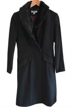 Zwarte wollen mantel met bontkraag - H&M - Maat S, H&M, Zwart, Ophalen of Verzenden, Zo goed als nieuw