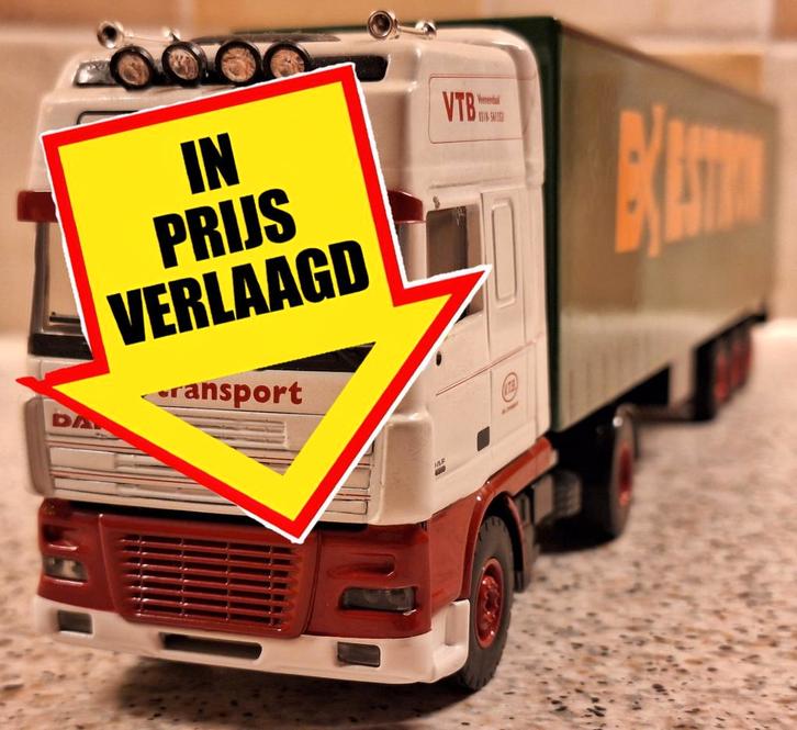 DAF 95Xf trekker met schuifzeilenoplegger "VTB / Estron", Hobby en Vrije tijd, Modelauto's | 1:50, Nieuw, Bus of Vrachtwagen, Lion Toys
