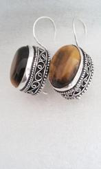 zilver oorbellen met tijgeroog, Sieraden, Tassen en Uiterlijk, Bruin, Verzenden, Nieuw, Met edelsteen