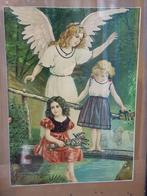 Engel met kinderen antieke ingelijste prent uit Engeland., Antiek en Kunst, Ophalen of Verzenden