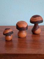 Vintage handgemaakte set van 3 houten paddenstoelen, Ophalen of Verzenden