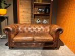 Chesterfield 2 zits Bank vintage generfd leer, Stoer klassiek chique, Gebruikt, 150 tot 200 cm, Tweepersoons