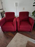 2 nette donkerrode stoffen fauteuils, Ophalen, Gebruikt, Minder dan 75 cm, 75 tot 100 cm