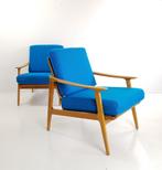 Vintage fauteuils blauwe wollen ploegstof ploegwool 40, Ophalen of Verzenden, 75 tot 100 cm, Zo goed als nieuw