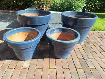 Blauwe Aardewerk Bloempotten Set - Zo Goed Als Nieuw beschikbaar voor biedingen