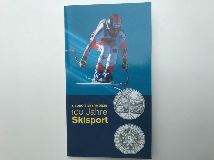 Oostenrijk 2005 100 jaar skisport 5 euro zilver, Postzegels en Munten, Munten | Europa | Euromunten, Setje, 5 euro, Oostenrijk