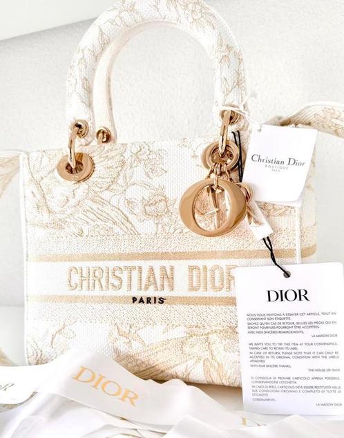 DIOR LADY D-LITE TAS, WIT/GOUD (€6.700) ORIGINEEL💖💖💖, Sieraden, Tassen en Uiterlijk, Tassen | Damestassen, Nieuw, Handtas, Overige kleuren