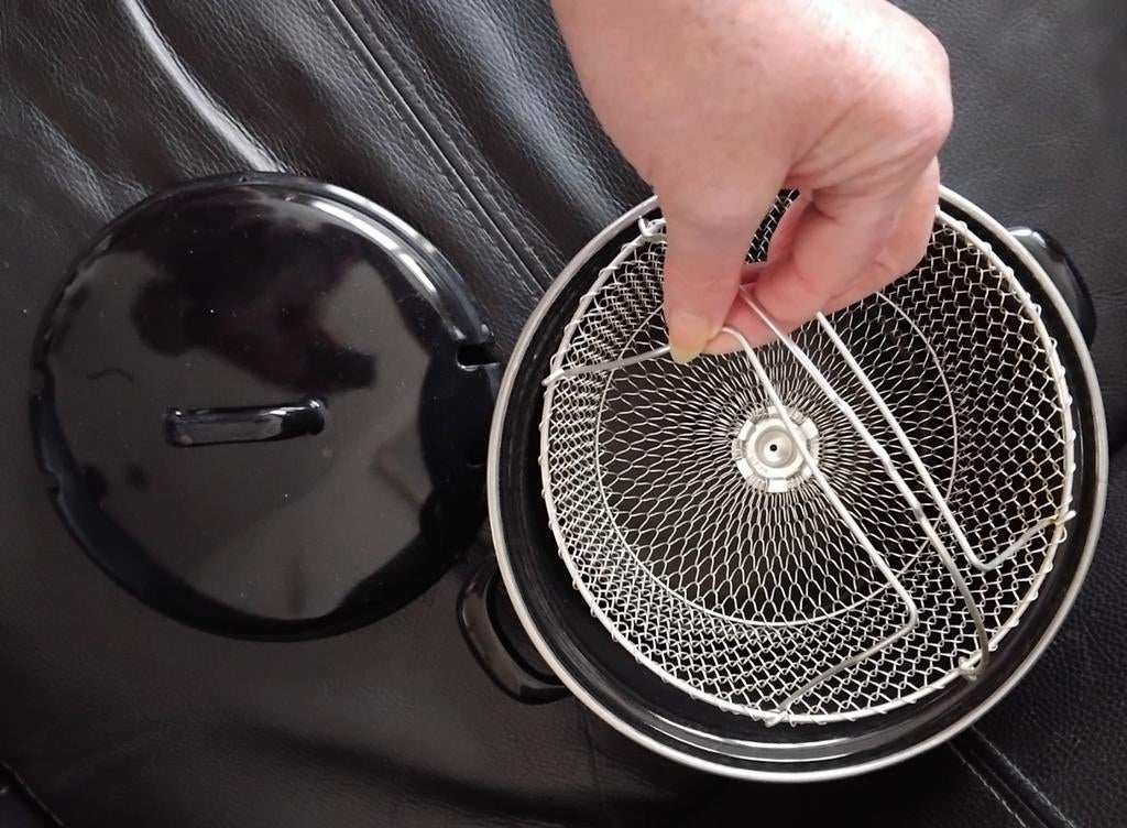 Vintage frituur of mosselpan met mand, Ophalen of Verzenden, Gebruikt