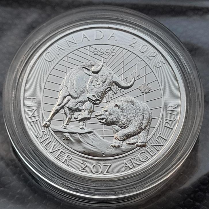 2025 Canada Bull & Bear 2 oz silver, Postzegels en Munten, Munten | Amerika, Losse munt, Noord-Amerika, Zilver, Ophalen of Verzenden