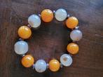 Vintage edelstenen ARMBAND in abrikoos- + grijze Agaat, Overige materialen, Oranje, Ophalen of Verzenden, Zo goed als nieuw