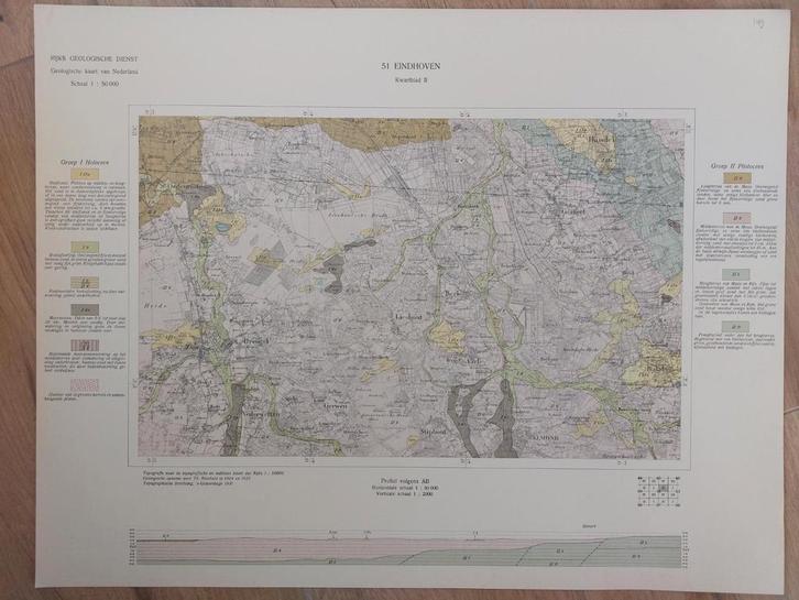 149 / Geologische kaart uit 1931 Eindhoven kwartblad II, Boeken, Atlassen en Landkaarten, Zo goed als nieuw, Landkaart, Nederland