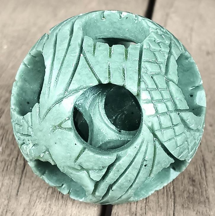 DB59 Chinese puzzelbal 3 lagen groene zeepsteen/speksteen, Verzamelen, Poppetjes en Figuurtjes, Nieuw, Verzenden