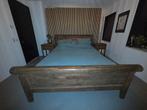 Indonesisch hardhouten bed 180x210 + 2 nachtkastjes, Ophalen, Gebruikt, 210 cm, Tweepersoons