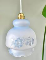 Vintage blauwe glazen lampenkap hanglamp lamp, Ophalen of Verzenden, Gebruikt, Glas