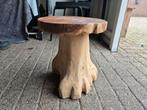 TEAKHOUTEN BOOMSTAM BIJZETTAFELTJE, Ophalen, Minder dan 45 cm, Minder dan 55 cm, Rond