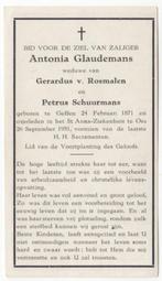 Antonia Glaudemans 1871 Geffen + 1951 Oss, 80 jaar oud, Verzamelen, Bidprentjes en Rouwkaarten, Verzenden, Bidprentje