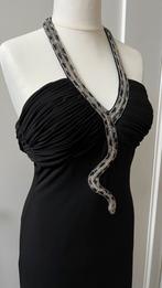 Zwarte lange Galajurk met slangmotief Young Couture maat 36, Ophalen of Verzenden